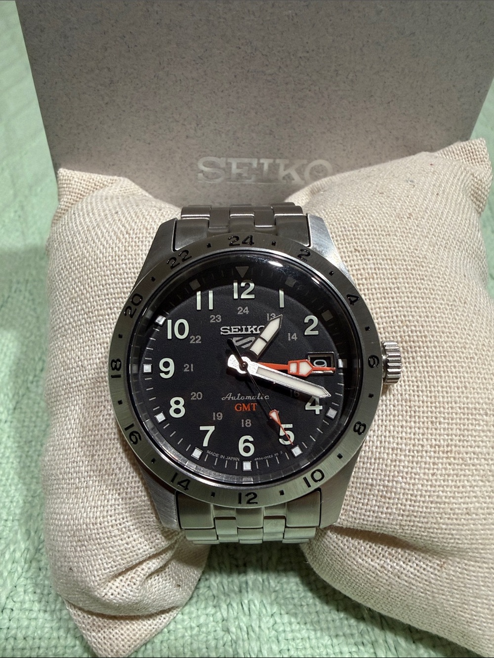 Seiko Men's Automatic 5 Sports GMT Stainless Steel Bracelet Watch 39mm